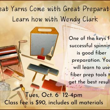Great Yarns Come with Great Preparation, with Wendy Clark, Tuesday, Oct. 6, 12-4 PM